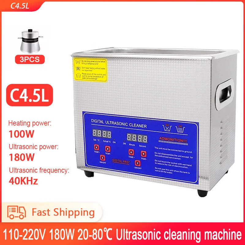 

4.5L Digital Timer Ultrasonic Cleaner 180W Stainless Steel for Bath Jewelry Glasses Ultrasound Washing Machine 110V 220V