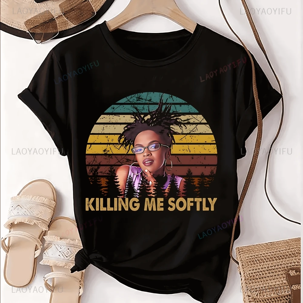 Футболка с принтом Lauryn Hill Singer Топ Trend Harajuku Рубашка унисекс короткими рукавами