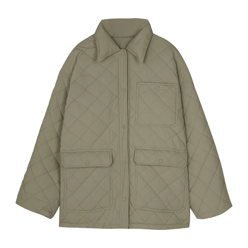 Loose Warm Cotton Coat Female 2022 Winter New Casual Diamond Check Pattern Short Paragraph Cotton Clothing