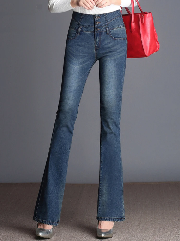 

Женские джинсы Xisteps, легсветильник расклешенные брюки в полную длину, зауженные джинсы с высокой талией, новинка 2021, осенние женские брюки, р...