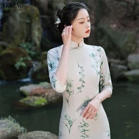 nvnang chinese cheongsam printed cheongsam dress woman retro republic style daily improvement fairy dress