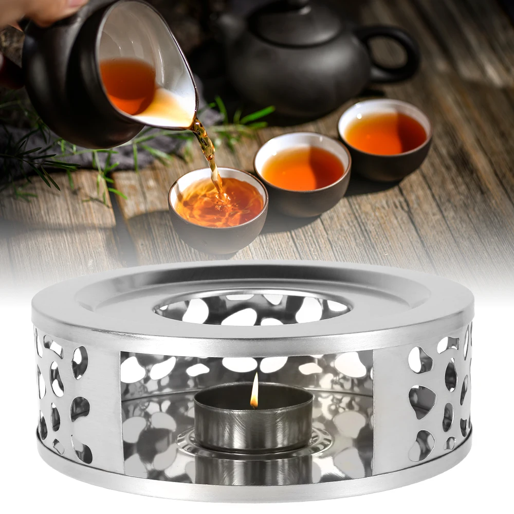 

Stainless Steel Teapot Holder Warmer Hollow Frame Candle Round Base Lightweight Portable Coffee Milk Tea Heater for Home Office