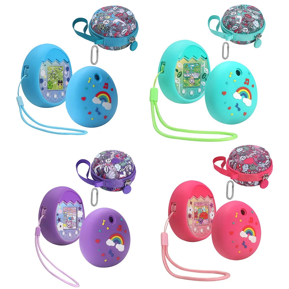 

Virtual Pet Game Machine Silicone Cover with Sorage Bag Carabiner Hand Rope for Tamagotchi Pix Birthday Gifts