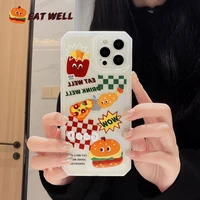 french fries burger graffiti phone case for iphone 13 12 11 pro max mini x xs xr 8 plus se drop resistant transparent phone case