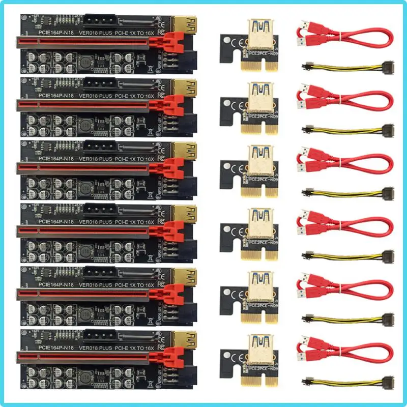 

Переходная карта PCI-E VER018 Plus PCIe, кабель-удлинитель с SATA на 6 контактов, кабель USB 0,6 для адаптера видеокарты, 3,0 м, 6 шт.