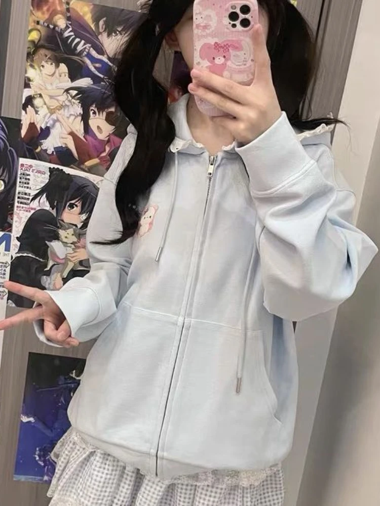 QWEEK японский Harajuku Kawaii толстовки на молнии Sweet Gitls мягкая школьная толстовка с