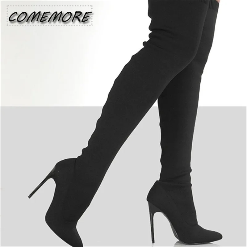 

Женские зимние сапоги выше колена с острым носком, большие размеры