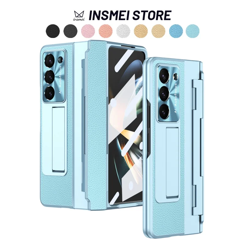 

For Samsung Galaxy Z Fold 5 4 3 Case, One-Piece Plating Housing Luxury Leather Cover, with [Kickstand] [Screen Protector], BS