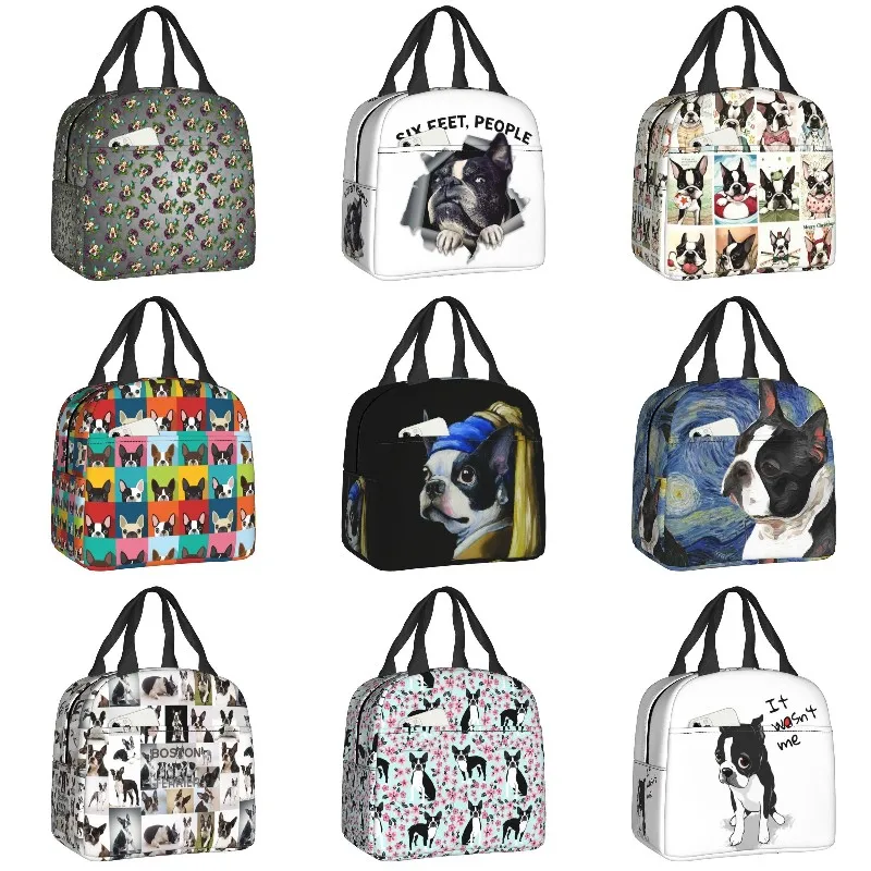 Boston Terrier In Red Insulated Lunch Bag for Portable Day Of The Dead Sugar Skull Dog Cooler Thermal Bento Box Office School