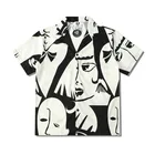 Рубашка мужская с абстрактным принтом, Модная тонкая свободная пляжная сорочка с отложным воротником, с коротким рукавом, в гавайском стиле, в стиле Харадзюку, лето 2021