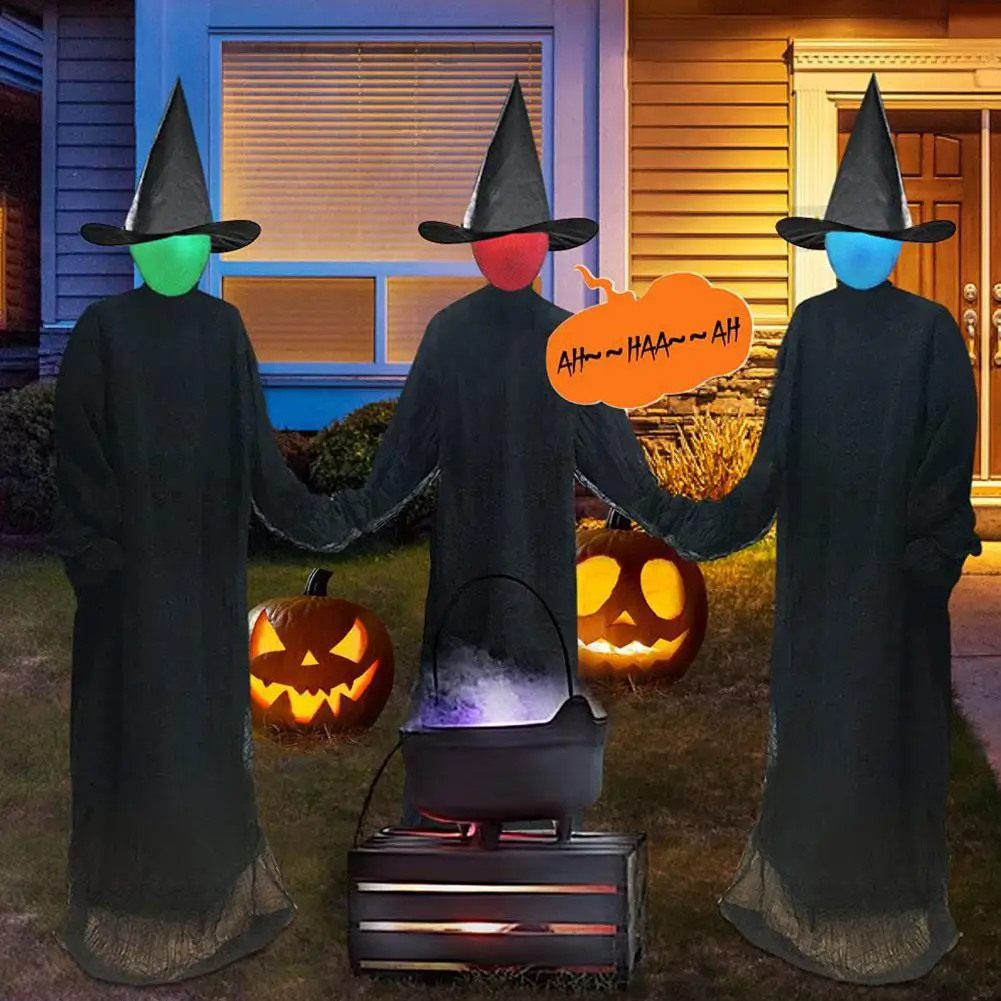 

120CM Light-Up Witches with Stakes Halloween Decorations Holding Screaming Decor Sound Witches Activated Outdoor Sensor Han A7M8