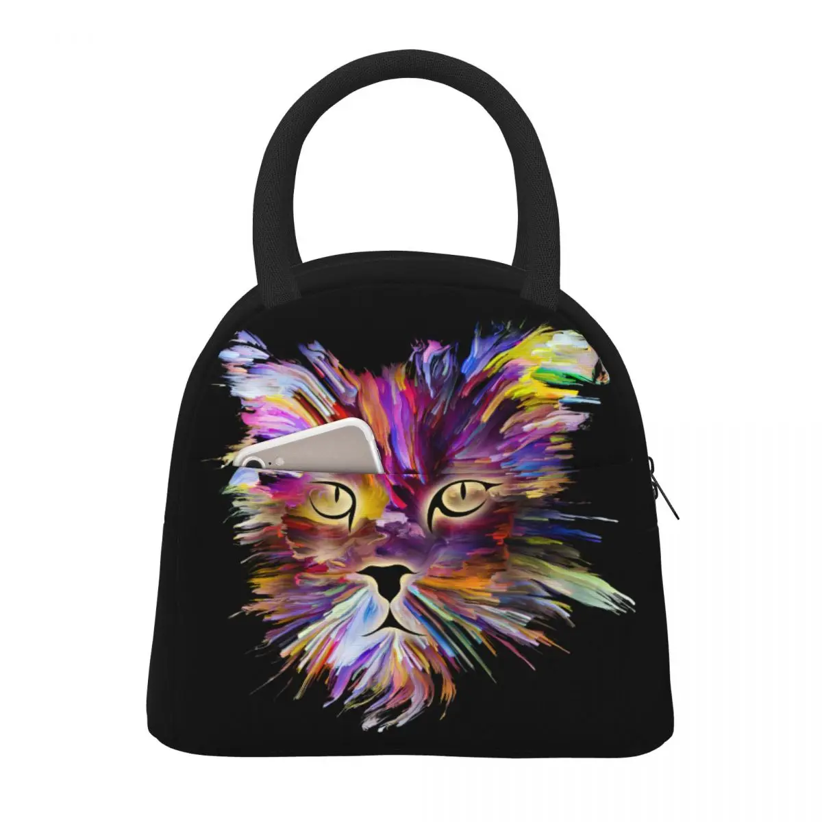 

Cute Cat In Bright Colors Lunch Bag Portable Insulated Oxford Cooler Bags Thermal Picnic Lunch Box for Women Children