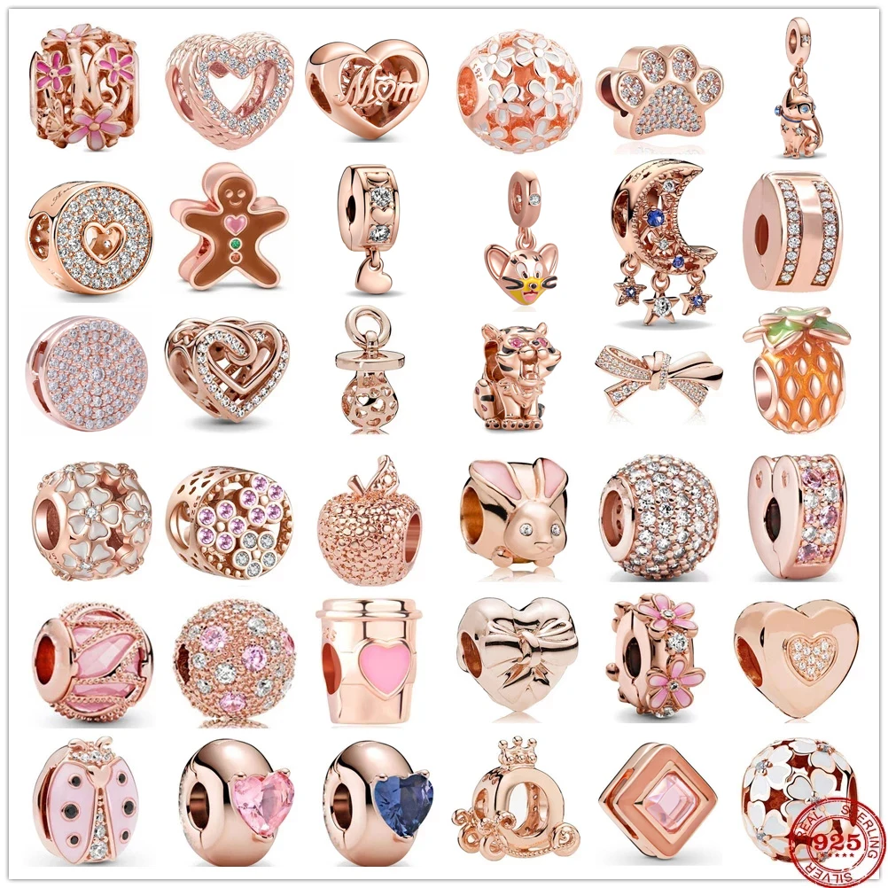 

New Flower Apple Dog Paw Coffee Unicorn Rose Gold charm DIY fine beads Fit Original Charms Silver 925 Bracelet Jewelry