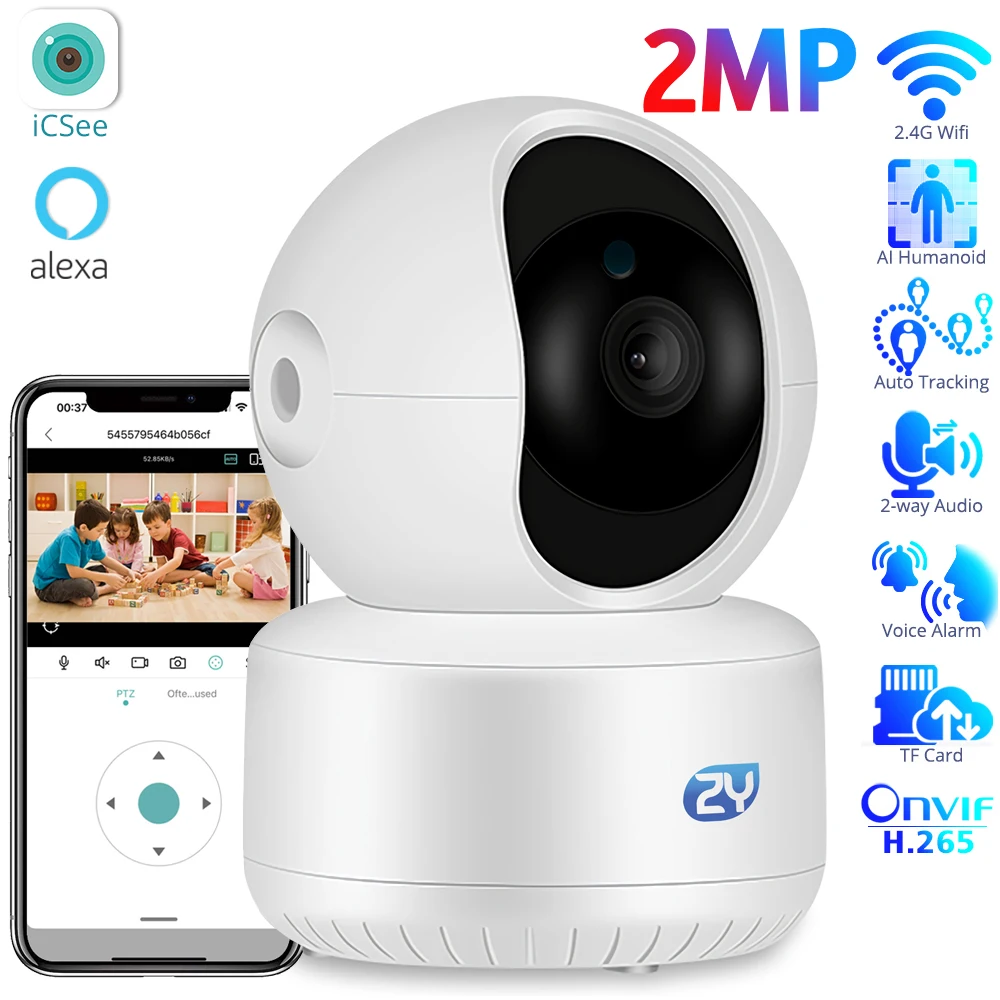 

2MP Indoor Smart Home Camera Wifi Auto Tracking Wireless Surveillance Cameras iCSee Humanoid Detect CCTV IP Camera Baby Monitor