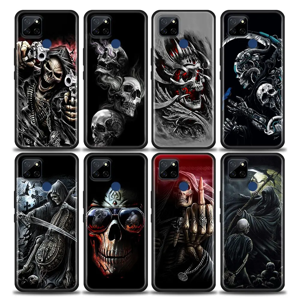 

Phone Case for Realme Q2 C20 C21 V15 8 Case C25 GT V13 5G X7 Pro Ultra C21Y Silicone Cover Grim Reaper Skull Skeleton