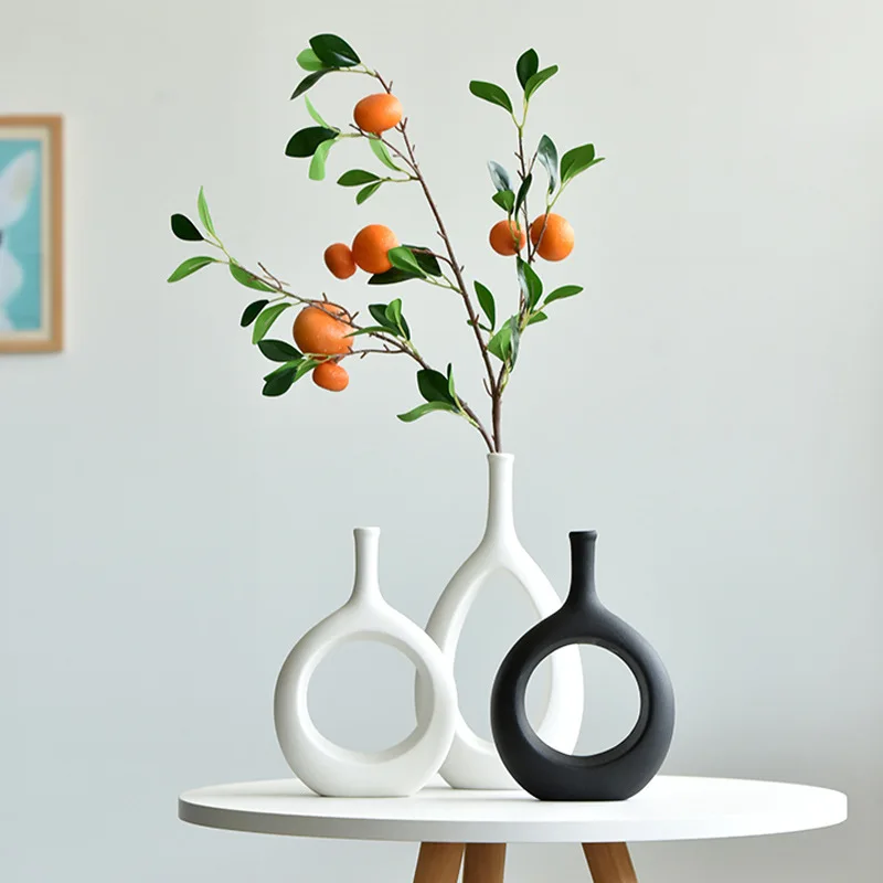 

Nordic Modern Ceramic Hollow Out Flower Vase Figurines Planter Pots Living Room Desktop Interior Decorative Decorations