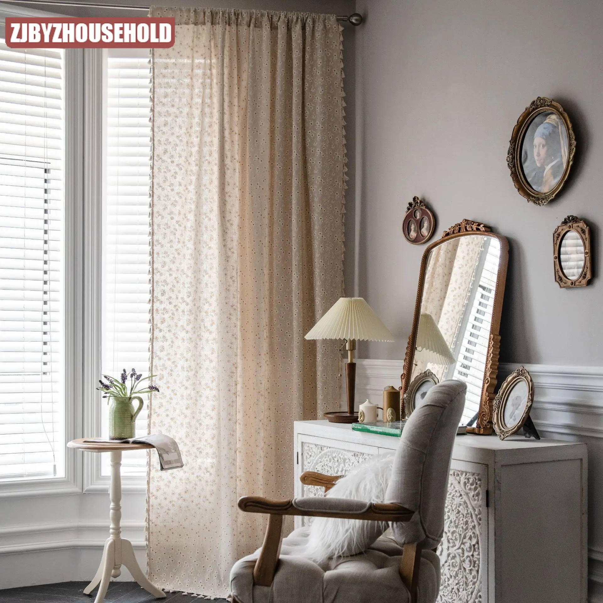 

Cotton and Linen Curtains American Curtains for Living Dining Room Bedroom Country Pastoral Style Cute Daisy Printed Curtains