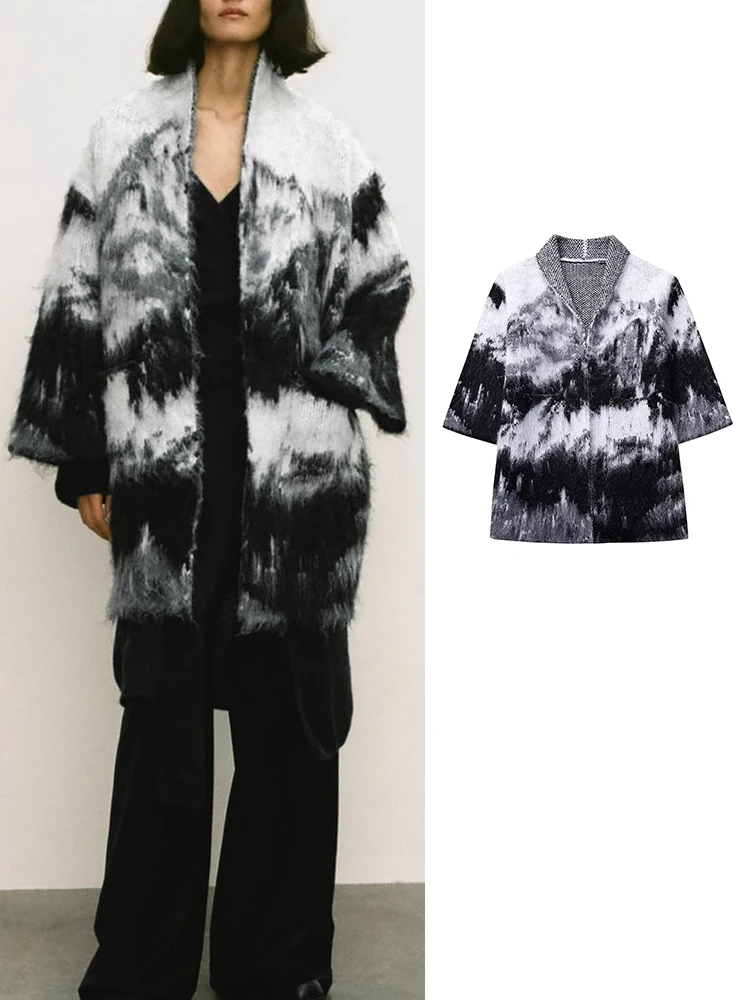 

TRAF 2023 Knitted Cardigans for Woman Oversize Casual Sweater Woman Long Sleeve Patch Pocket Cardigan Women Autumn Knitwears