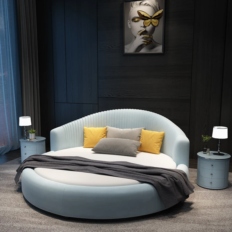

Тканевая круглая двуспальная кровать, современная простая круглая кровать принцессы, гостиничная парная кровать