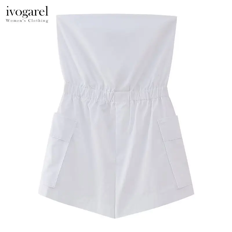 

Gabardine Playsuit with Exposed Shoulders and Straight Neckline Summer White Playsuit for Women Jumpsuit with Shorts Traff 2023