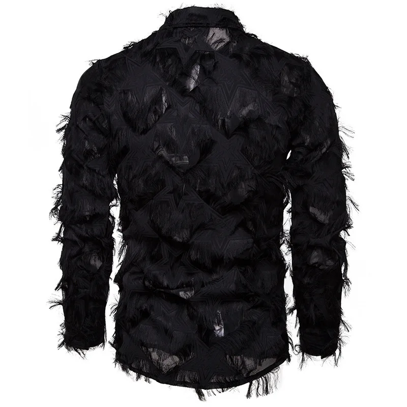 Mattswag Handmade Feather Long Sleeve Shirts For Men Stage Party Prom Men's Clothing Fashion Dress Shirts Camisas Fiestas Hombre