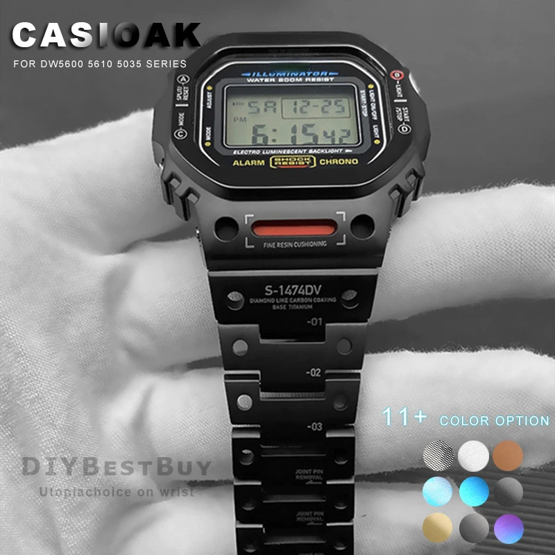 For Casioak G-SHOCK For DW5600 DW5610 GWM5610 Mod Kit Metal Bezel Case Frame Band Stainless Steel Strap Replacements