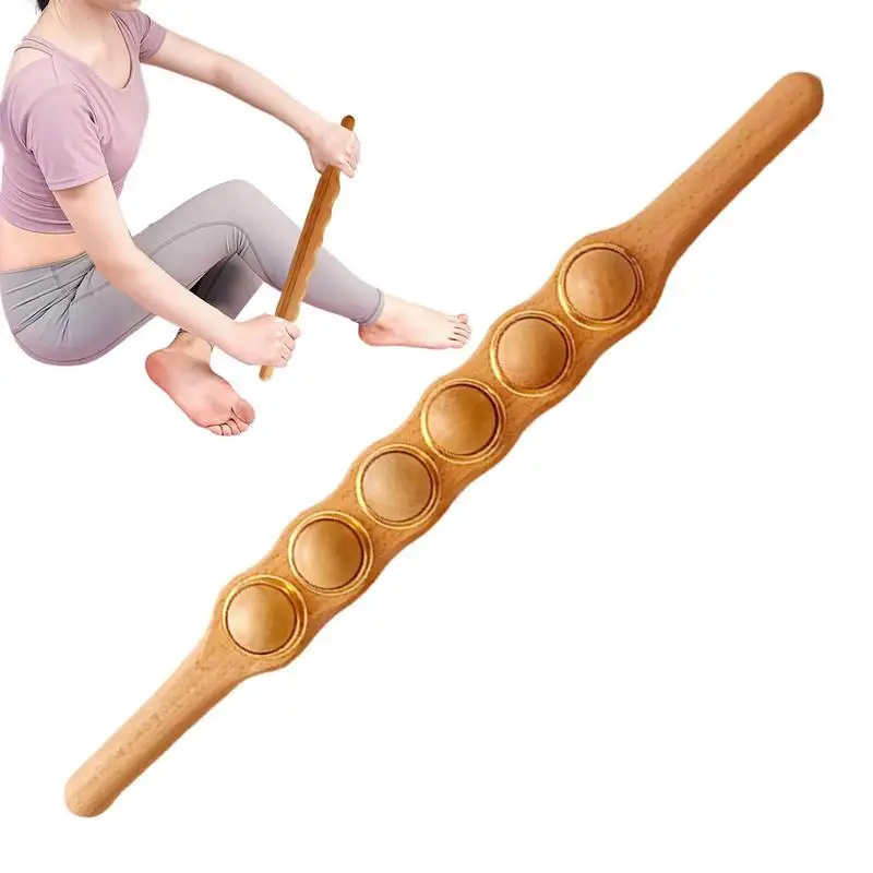 

Beech Muscle Roller Massage Stick Wood Roller Double-sided Slotting 6 Spinning Rollers for Ease Muscle Soreness Stiffness Tight