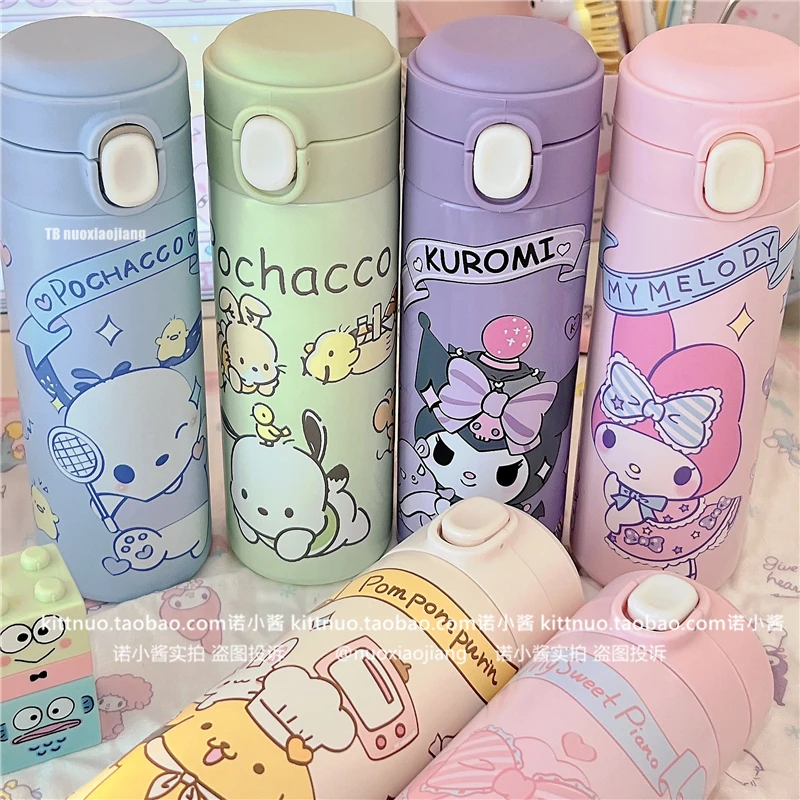 

400ML Cartoon Sanrioed Hello Kitty My Melody Cinnamoroll Kuromi Pochacco Portable 304 stainless steel vacuum cup