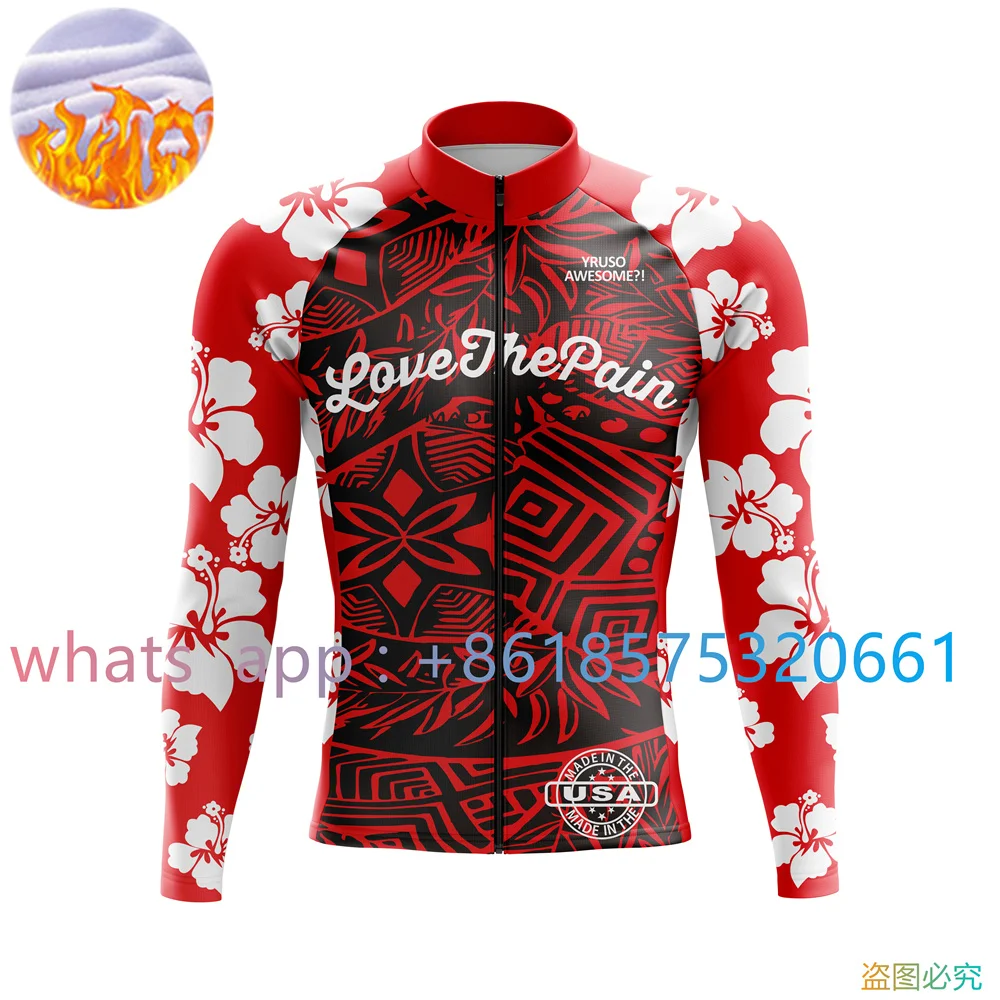 

Love The Pain Men's Jacket Long Sleeve Thermal Fleece Cycling Clothing 2023 MTB Road Bike Team Jacket Ropa Maillot Warm Coat