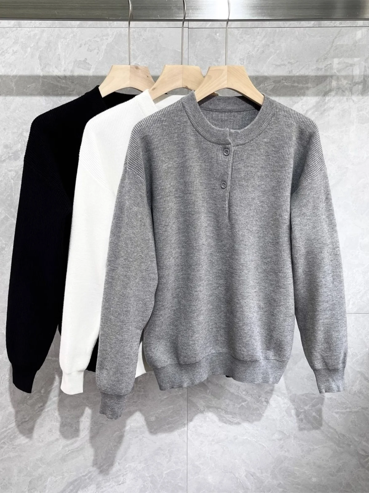 Autumn and Winter Thick Henley Collar Knit Sweater Men's High-Grade Korean Sle Simple Solid All-Match Bottoming Shirt Fashion