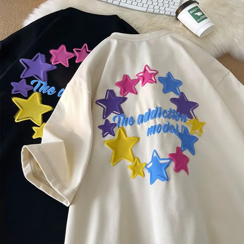 

harajuku retro Star Y2K short sleeve T Shirts cute cartoon summer Tops streetwear casual loose cotton tee teenage kawaii clothes