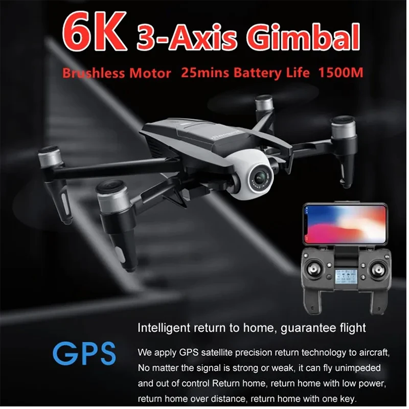 

25mins 1500M 5G Brushless 6K UHD 3-Axis Anti-Shake Gimbal GPS RC Drone Optical Flow Positioning Remote Control Quadcopter Toys