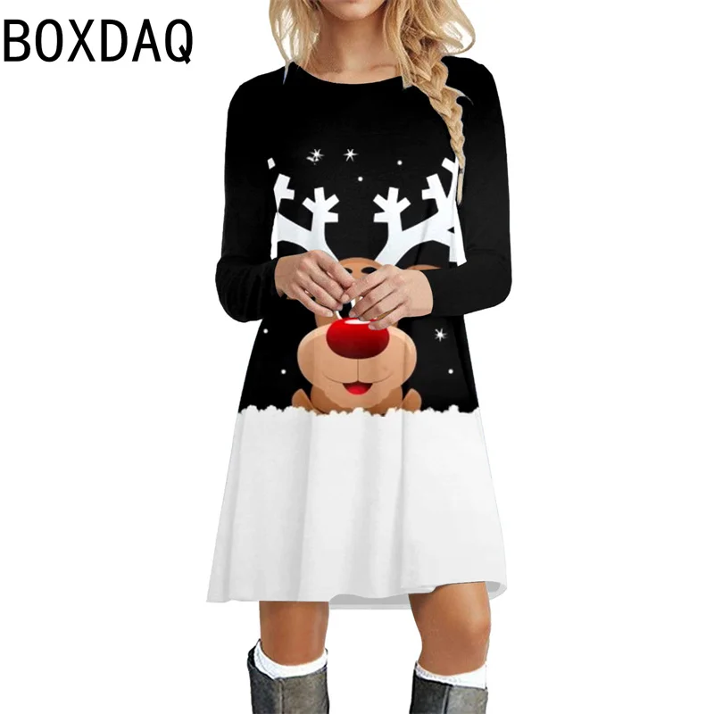 Женское платье с длинным рукавом и круглым вырезом трапециевидного силуэта