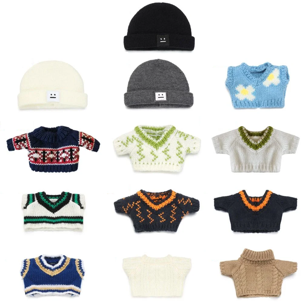 Knitted Miniature Hat Beanies Cute Doll Tops Sweater Vest Plush Toys Clothing Suit Doll Accessories Girl Gift