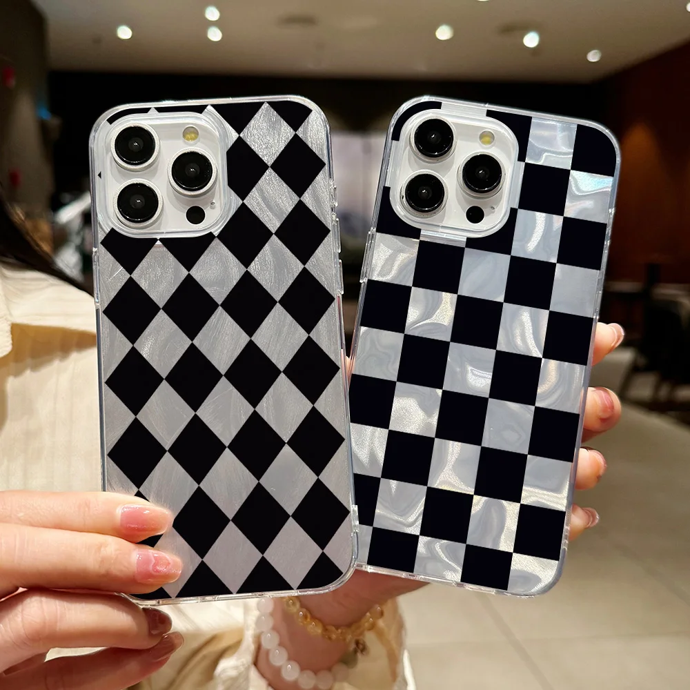 Роскошный лазерный клетчатый черный серебристый силиконовый чехол для Samsung Galaxy