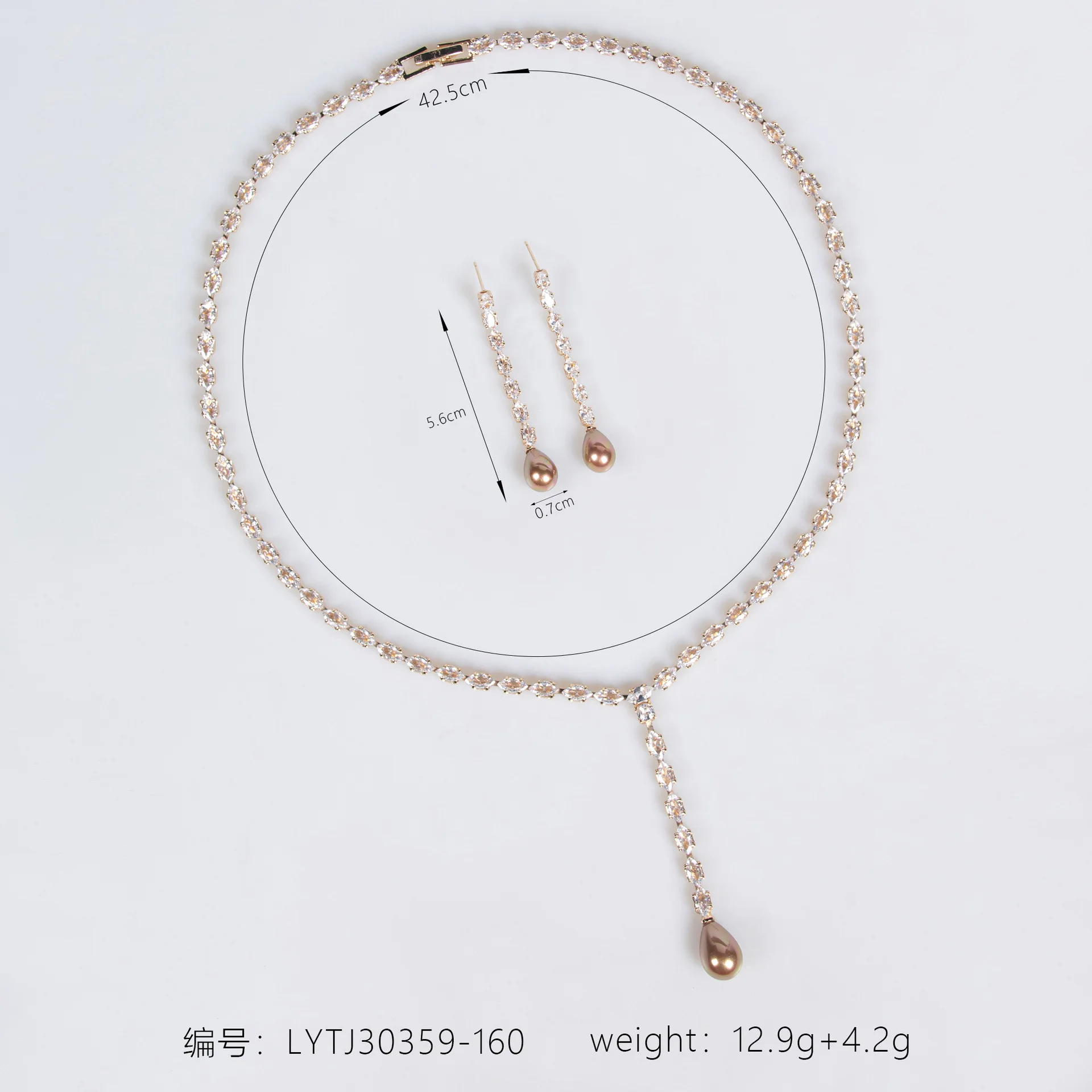 Ожерелье с кубическим цирконием комплект серег для свадьбы жемчуг CZ капля воды