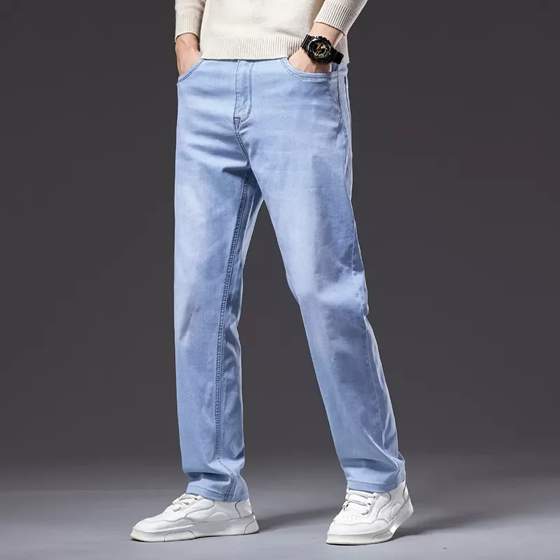 2022New Loose Thin Plus Size Jeans Spring and Summer New Fashion Casual Light Blue Stretch Pants Denim Trousers Male Brand