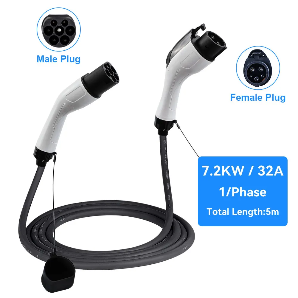

IPENGEN Портативный 32A 7,2 кВт кабель для зарядки электромобилей Type2 к Type1 для гибридных автомобилей PHEV Полная длина 5 м Для общественных зарядных станций
