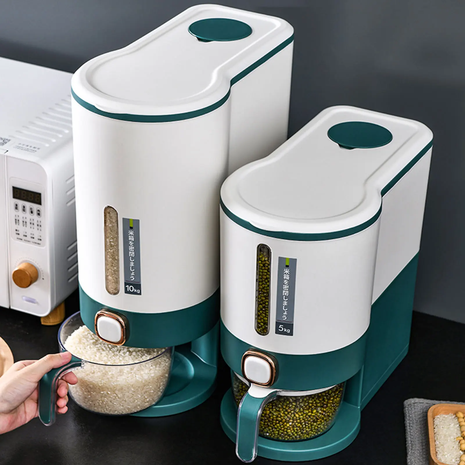 

5/10Kg Rice Storage Container Large Sealed Grain Dispenser Storage Box With Lid Measuring Cylinder Moisture Proof Grain Dispense