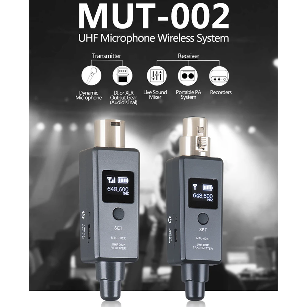 

1 Pair Dynamic Micphone Wireless System Rechargeable UHF DSP Transmitter Receiver for Dynamic Mic Mic/Line Two Modes