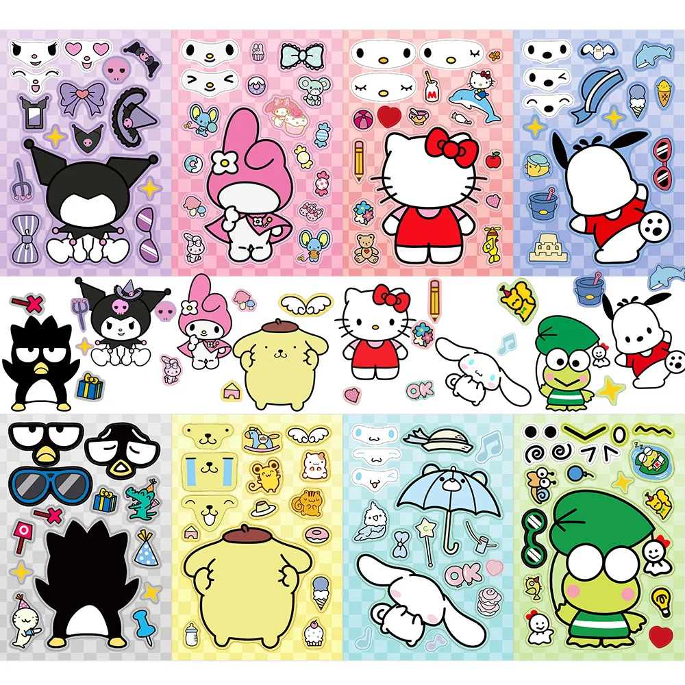 Водонепроницаемые аниме-наклейки из ПВХ микс Hello Kitty Kuromi Sanrio игра-головоломка