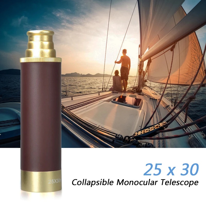 Mini telescope 25x30 Pocket Zoomable Monocular Pirate Telescope Portable Collapsible Handheld Vintage Monocular Telescope