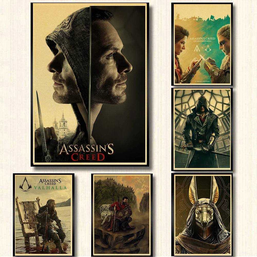 

Classic Adventure Game Assassins Creed Poster Retro Home Study Bedroom Bar Kraft Paper Decoration Collection Wall Stickers