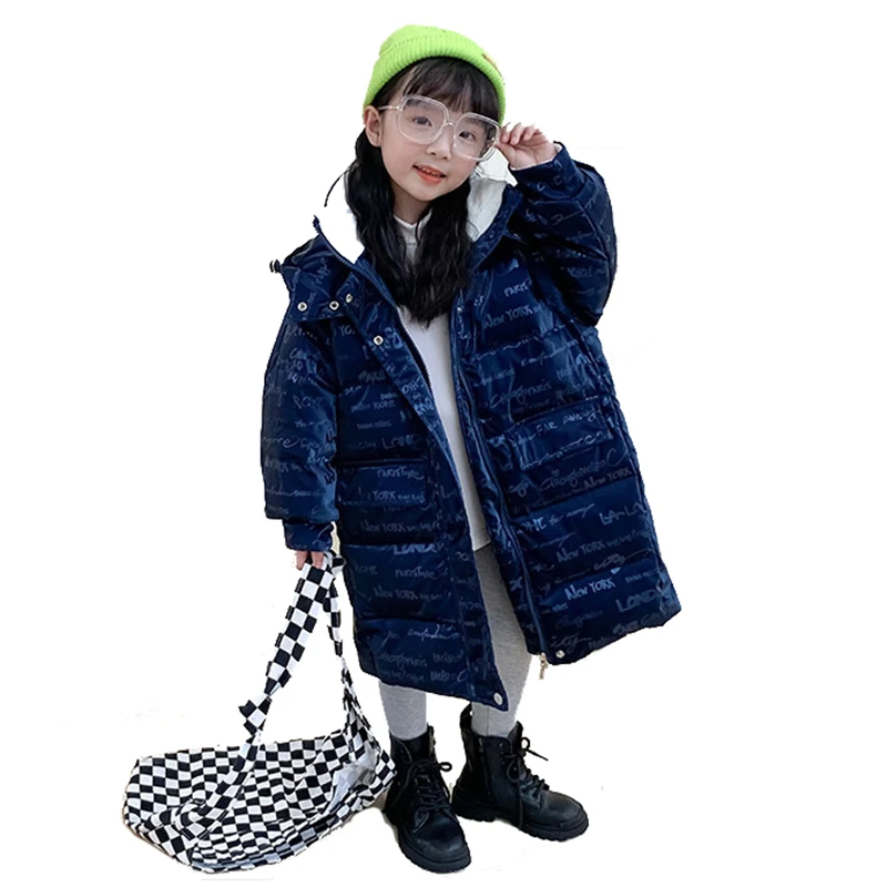 

2022 New Children's Down Jacket Over the Knee Fashion Trend Boys and Girls Thick Warm Winter Jacket Clothes