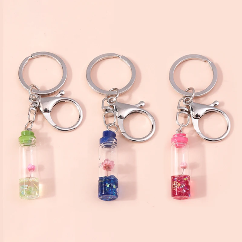 

Fashion Natural Eternal Flower Keychain Dried Flower Plants Key Chains Wishing Bottle Keyrings Key Holder Women Bags Accessories