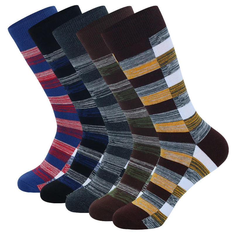 5 Pairs Large Size Fashion Colorful Casual Men Business Socks High Quality Stripe Grid Pure Men Cotton Socks Size EU41-48