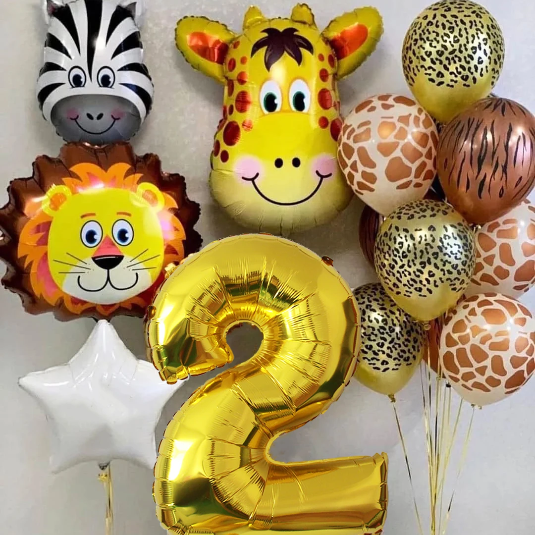 

Big/mini Size Tiger Zebra Deer Animal Head Balloons Green Jungle Party Decorations Kids Birthday Party Baby Shower Decor Globos