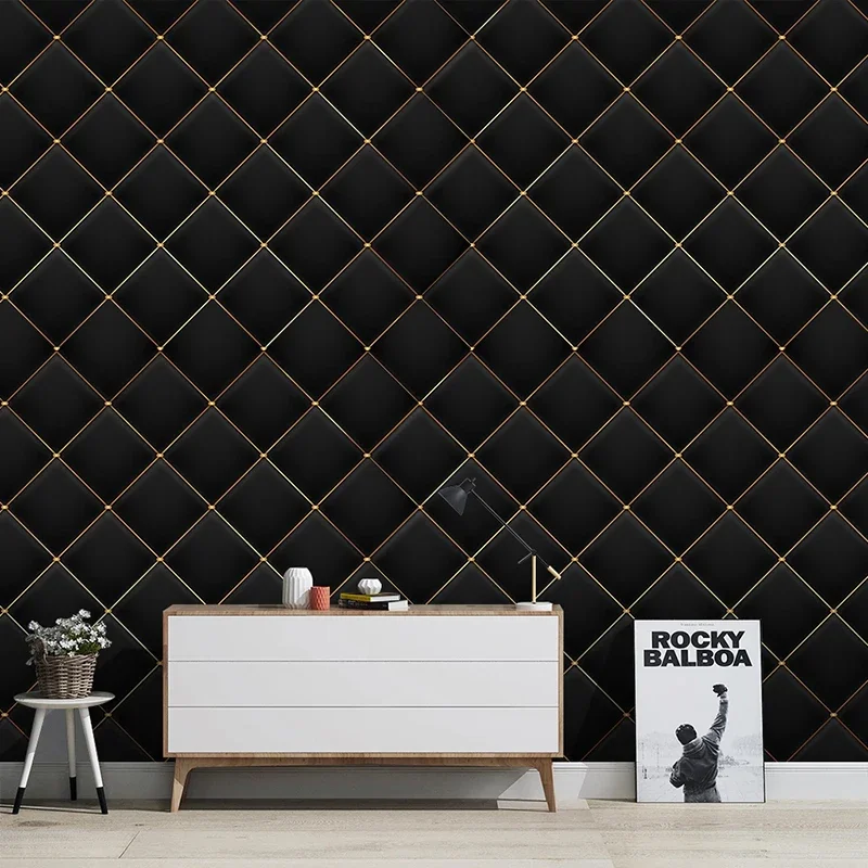 

Custom Photo Wall Paper 3D Black Grid Golden Lines Luxury Bedroom Living Room Sofa TV Background Wall Mural Wallpaper Home Decor
