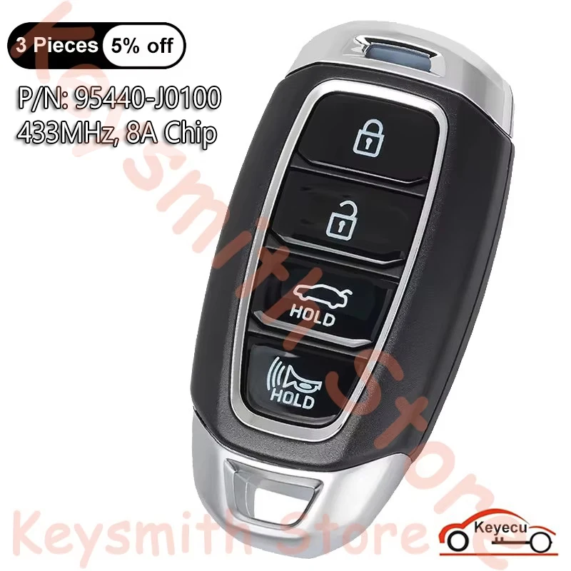 KEYECU 4 кнопки 433 МГц 8A чип для Hyundai Accent 2018 2019 2020 автоматический умный пульт