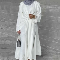 2 piece women muslim sets hijab long wrap front dressopen abaya kimono islamic modest clothes dubai turkey matching outfits